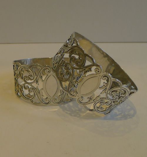 Wonderful Pair Antique English Sterling Silver Napkin Rings - 1906
