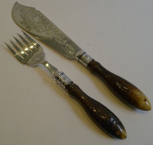 Rare Figural Fish Servers - Carved Fish Handles - 1904