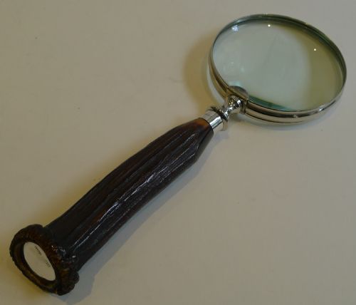 English Antler Horn and Sterling Silver Handled Magnifying Glass - 1917