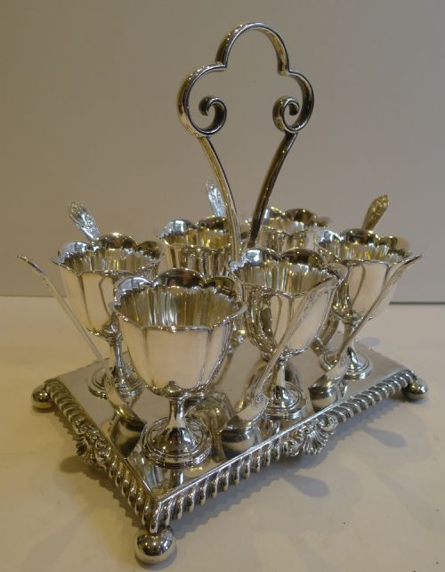 Antique English Silver Plated Egg Cruet for Six by James Dixon and Sons C.1900