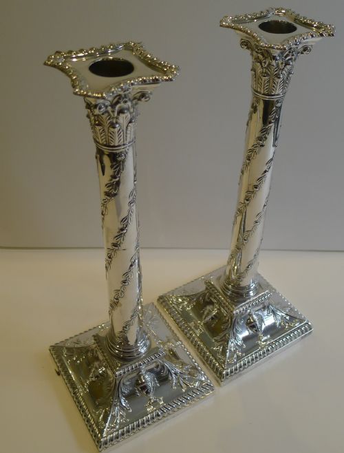 Magnificent & Grand Antique English Silver Plated Candlesticks C.1870 by Hawksworth, Eyre & Co