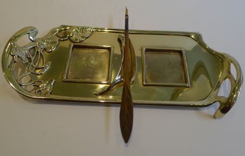FABULOUS ART NOUVEAU GESCHUTZ DOUBLE INKWELL INKSTAND C1895 - ADDITIONAL PHOTO 1