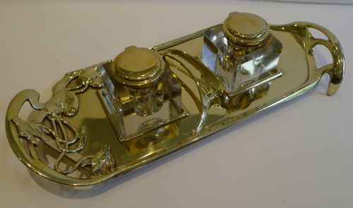 FABULOUS ART NOUVEAU GESCHUTZ DOUBLE INKWELL INKSTAND C1895 - ADDITIONAL PHOTO 8