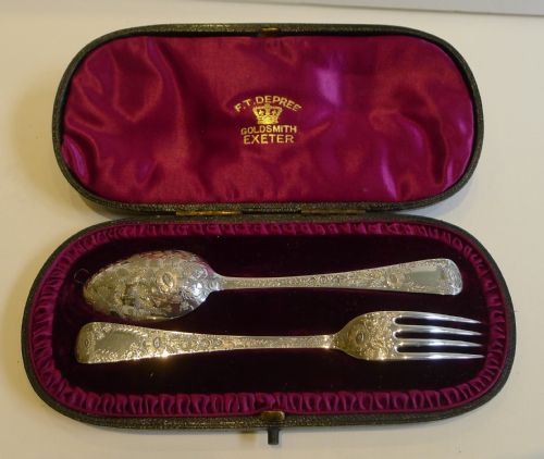 English Victorian Sterling Silver Christening Set - London 1893