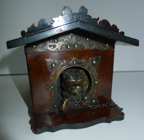 Antique French Table Vesta - Dog in Kennel with Glass Eyes C.1890