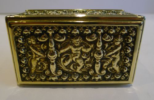 Antique Figural Brass Triple Postage Stamp Box C.1890