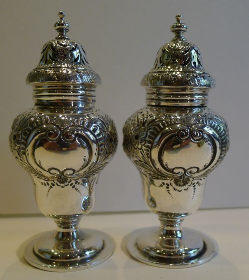 Handsome Large Pair Sterling Silver Pepper Pots / Pepperettes - Elkington & Co.