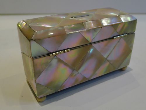 fig 1. Beautiful Antique English Mother of Pearl Perfume Bottle Box c.1860