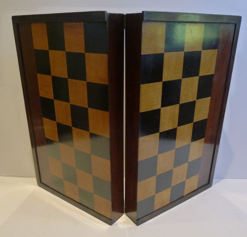 Antique English Folding Chess / Backgammon / Checkers Board C. 1890 /1900