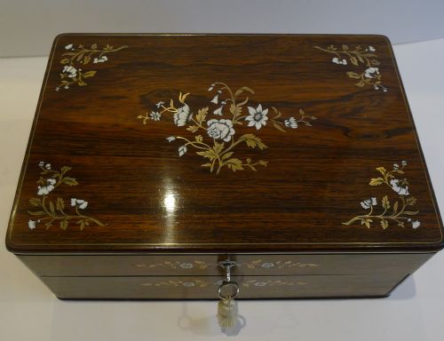 fig 1. Exquisite Antique French Cut Brass and Ivory Inlaid Jewellery Box c.1850