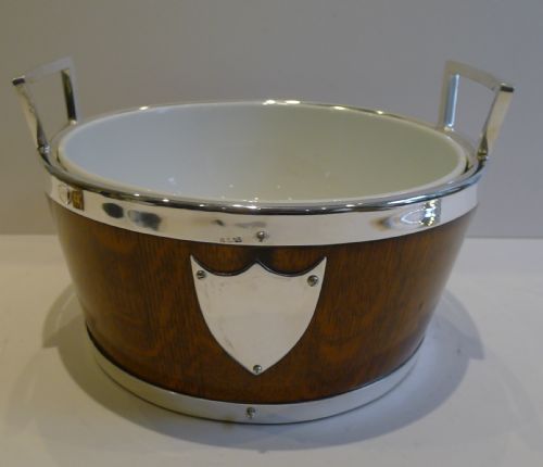 fig 1. Antique English Oak and Silver Plated Salad Bowl and Servers c.1890 by Daniel and Arter