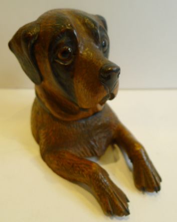 CHARMING ANTIQUE NOVELTY BLACK FOREST INKWELL DOG C1890