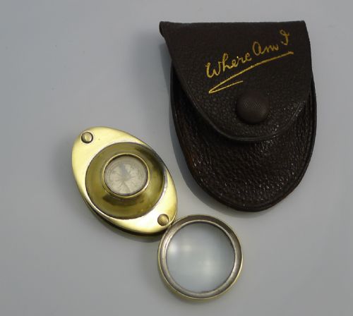 Vintage C.1920 English Pocket Magnifying Glass / Loop with Compass