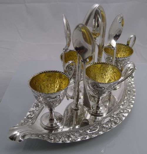 fig 1. Magnificent Antique English Silver Plated Egg Cruet by Walker & Hall c.1903