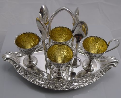 Magnificent Antique English Silver Plated Egg Cruet by Walker & Hall C.1903