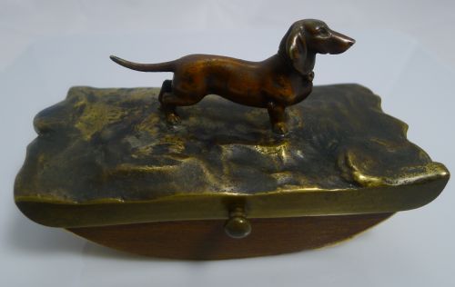 fig 1. Antique Bronze Dachshund Dog Rocking Blotter c.1890
