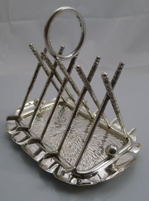 Genuine Antique English Novelty Toast Rack / Letter Holder in Silver Plate - Golf C.1880