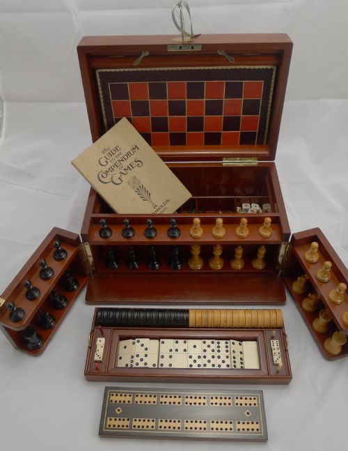 Antique English Burr Mahogany Games Compendium / Box C.1880