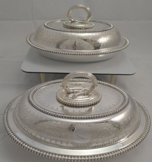 Top Quality Pair Antique English Silver Plate Entree Dishes C.1860 by Martin Hall