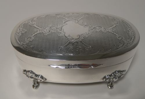 Stunning Large Antique English Sterling Silver Jewellery Box - 1913