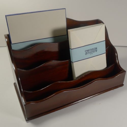 Antique French Mahogany Letter Rack / Stationery Holder C.1900