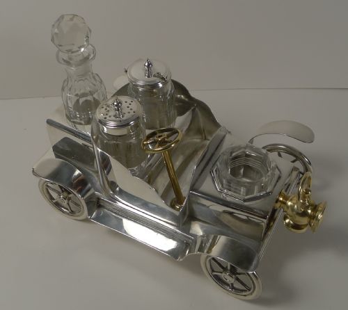 fig 1. Rare Antique English Novelty Cruet In Silver Plate - Car - by William Briggs