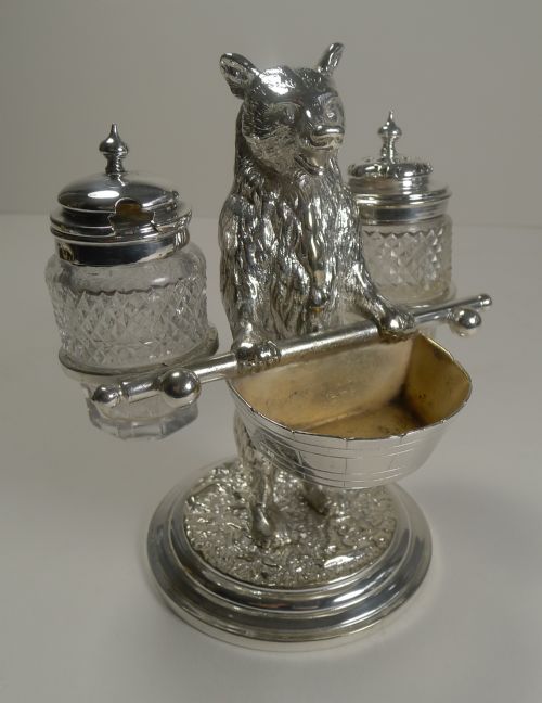Antique English Figural Novelty Cruet in Silver Plate - Bear - C.1870