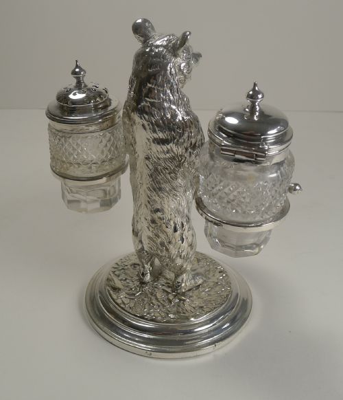 fig 1. Antique English Figural Novelty Cruet In Silver Plate - Bear - c.1870