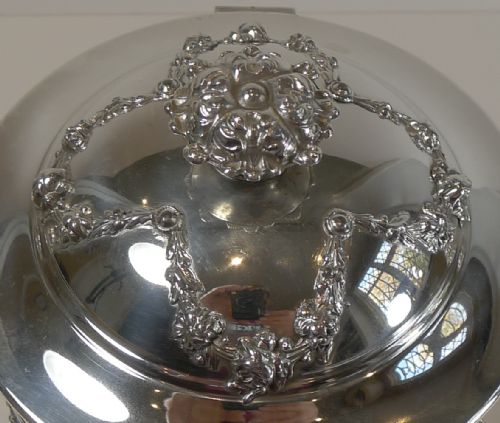 fig 2. Stunning Antique English Silver Plated Biscuit Box With Blue Glass Liner c.1880