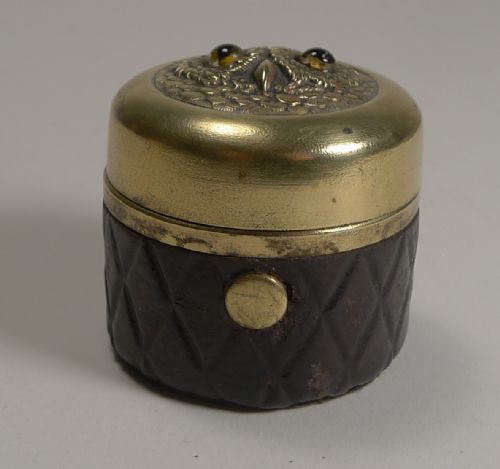 fig 1. Unusual Antique Travel Inkwell -Figural - Owl With Glass Eyes c.1900