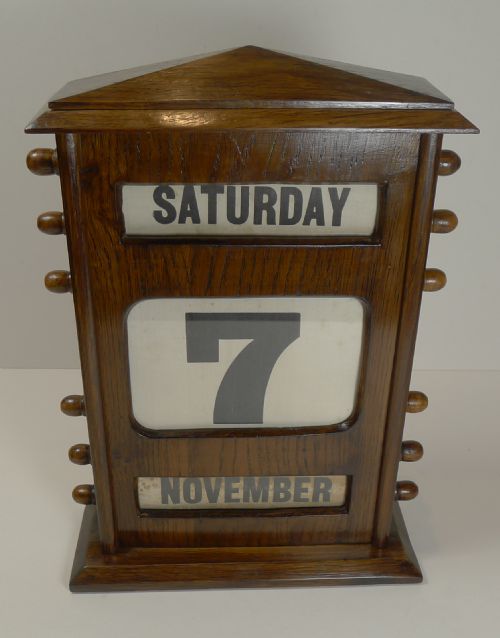 Large Antique English Oak Perpetual Desk Calendar C.1900