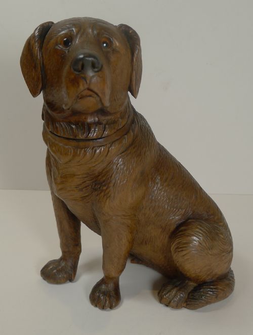 Large Antique Figural Black Forest Inkwell - Dog C.1890