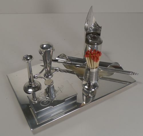 Rare Antique English Silver Plated Desk Set by Hukin and Heath - Reg. 1895