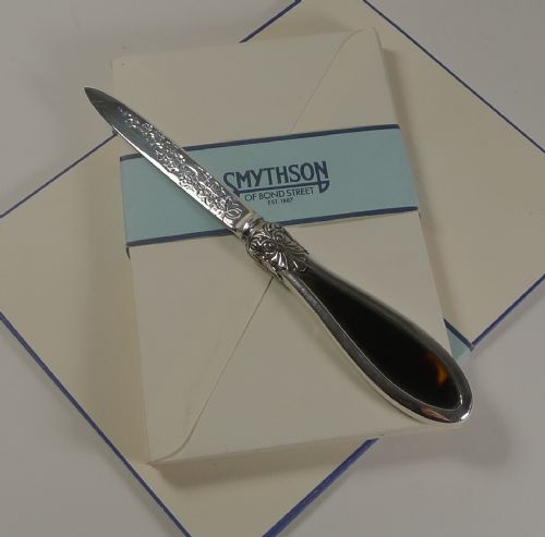 Handsome Antique English Sterling Silver & Tortoise Shell Letter Opener