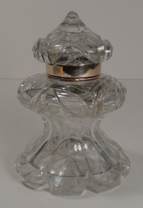 Top Notch Large Antique English Cut Crystal Inkwell C.1880