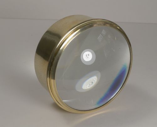 Large English Antique Brass Desk Magnifying Glass / Paperweight C.1910