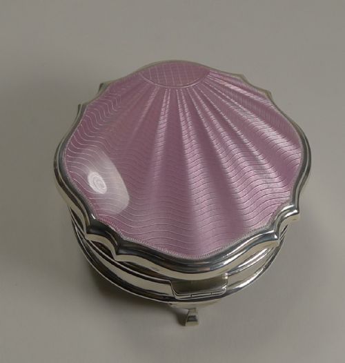 English Art Deco Sterling Silver and Guilloche Enamel Jewellery or Trinket Box - 1929