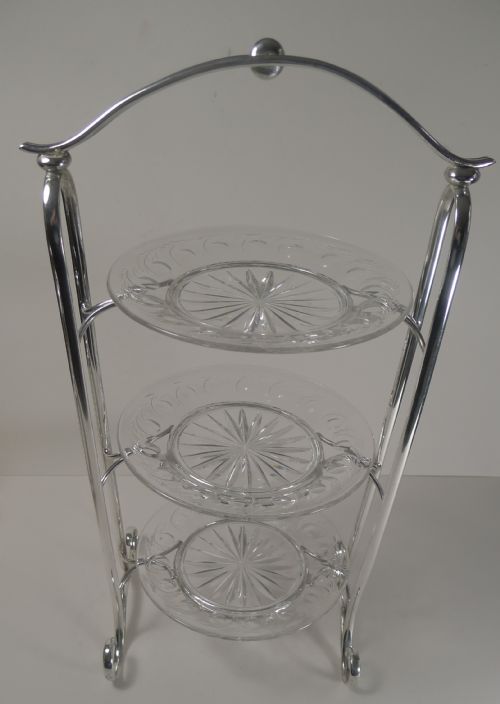 fig 1. Antique English Silver Plate and Cut Crystal Three Tier Cake Stand