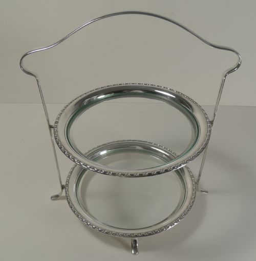Elegant Antique English Silver Plate and Glass Two Tier Cake Stand C.1900