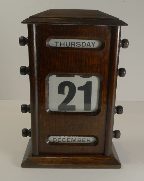 Large Antique English Oak Perpetual Desk Calendar C.1900