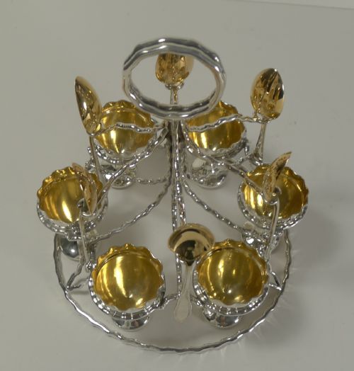 fig 1. Unusual Antique English Silver Plated Egg Cruet For Six c.1900