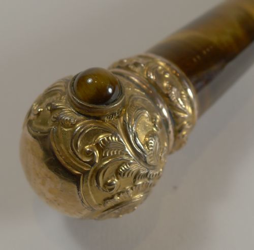 fig 1. Grandest Antique English Magnifying Glass - Rare Tigers Eye Handle c.1890
