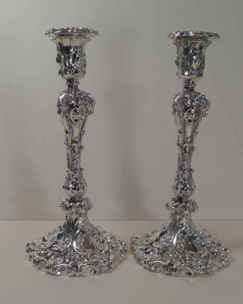 Magnificent & Grand Antique English Silver Plated Candlesticks C.1870 - Rams Heads