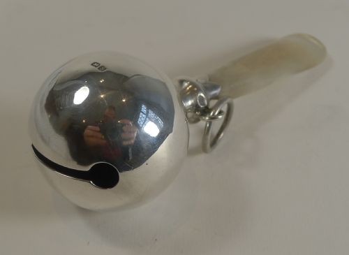 English Sterling Silver and Mother of Pearl Rattle by George Unite