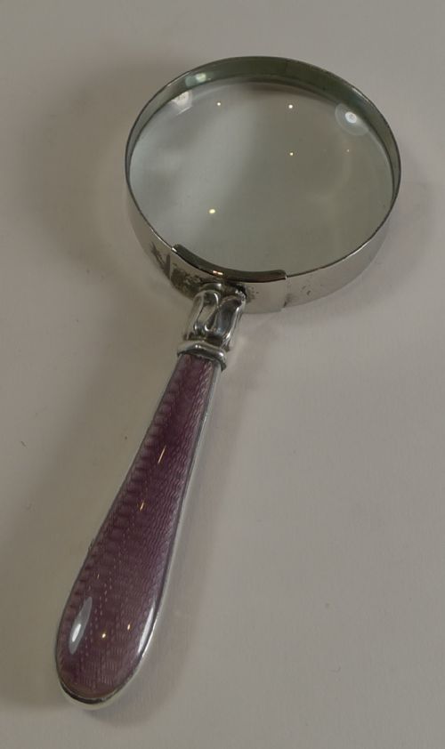 fig 1. Exquisite Sterling Silver and Guilloche Enamel Handled Magnifying Glass