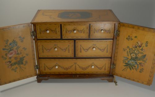 Magnificent English Regency Jewellery Cabinet - Hand Painted C.1820