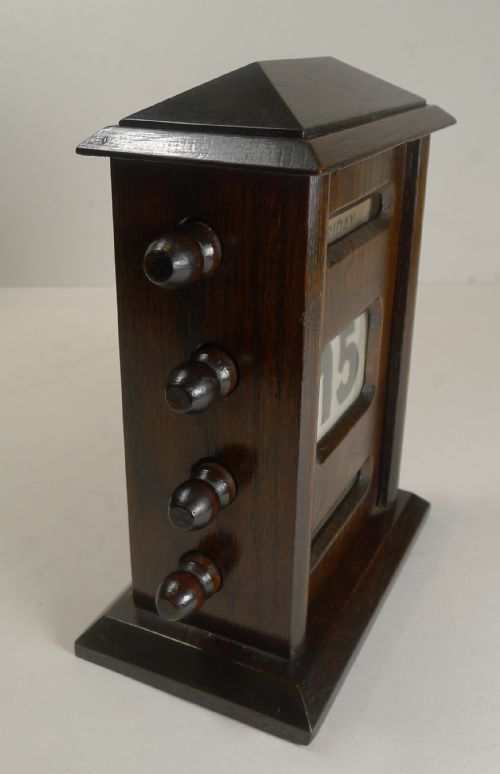 fig 1. Small Antique English Dark Oak Perpetual Desk Calendar c.1900