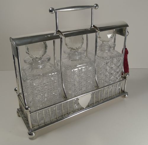 fig 1. Antique English Three Bottle Tantalus by Atkin Brothers c.1890