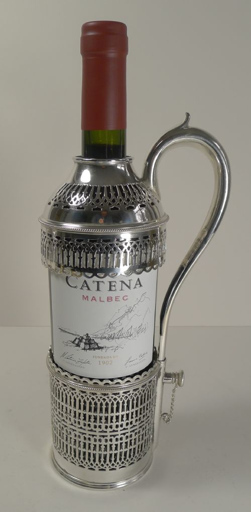 Antique English Silver Plated Wine Bottle Caddy / Server C.1890