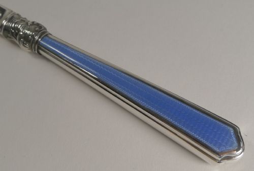 fig 1. Antique English Sterling Silver & Blue Guilloche Enamel Letter Opener